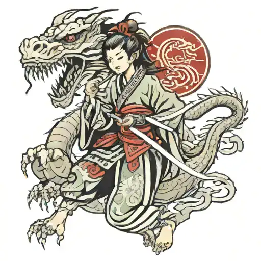 Samurai Girl And Dragon