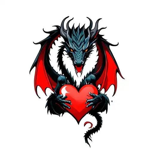 Black Dragon Holding A Broken Heart