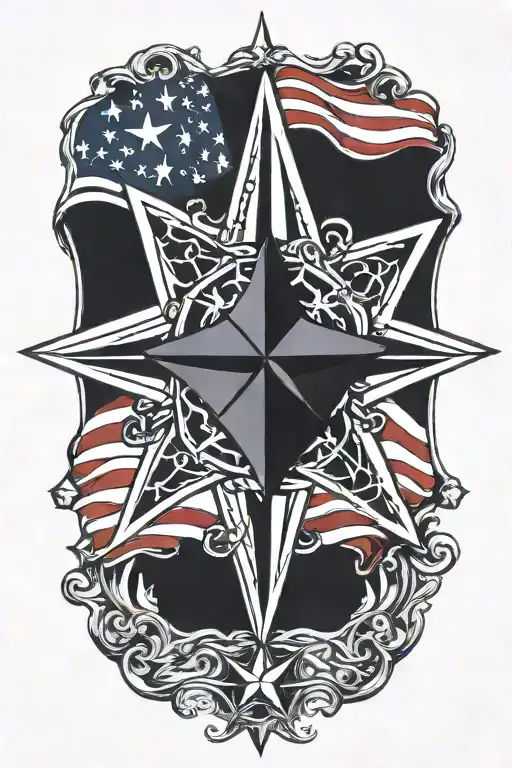 Navy Nautical Star With American Flag