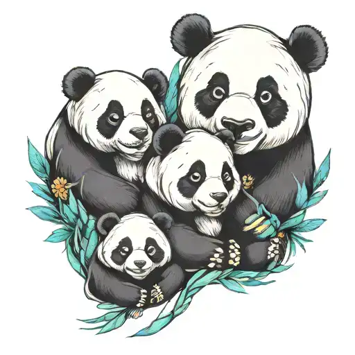 Panda Family Holding Hands