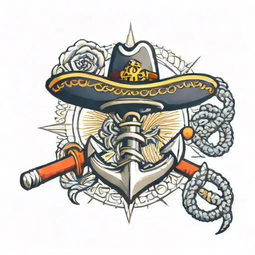 Create A Tattoo Of A Navy Anchor With A Sombrero On It