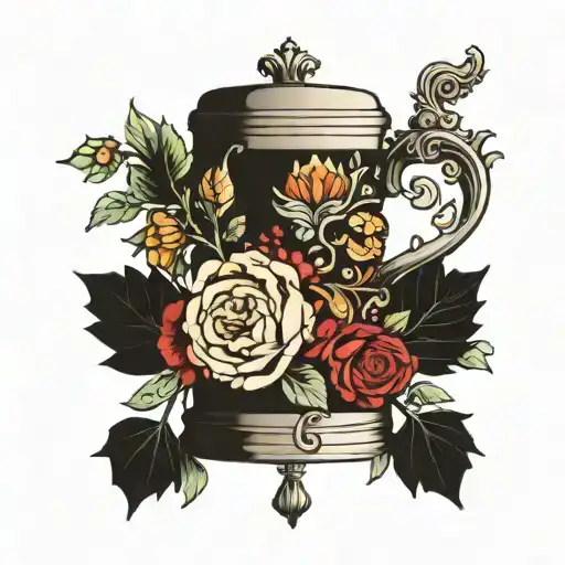 Beer Stein With Initials Lmp And A Crown Surrounded By Bold Flowers