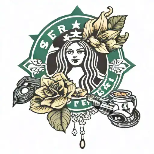 Starbucks Coffee With Lotus Flower And Guns And Lip Gloss