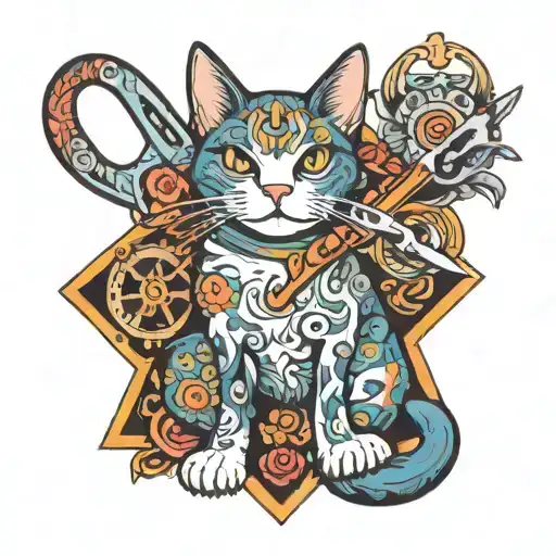 Scissors Cat Dog Surrounded By Vibrant