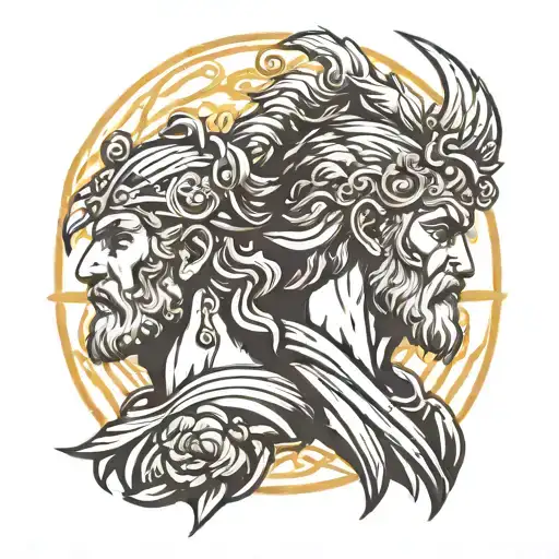 Zeus Face And Rome Warrior Wielding