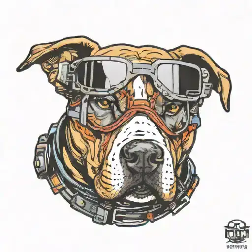 Pitbull With Snowboard Goggles On Reflecting The Mountains