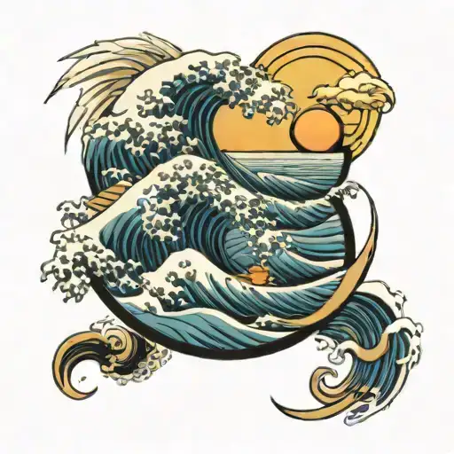 Hokusai Waves With Filipino Sun Sunrise Integrated