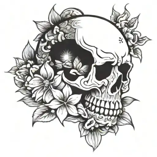 Skull Flowers Snake Star Sun