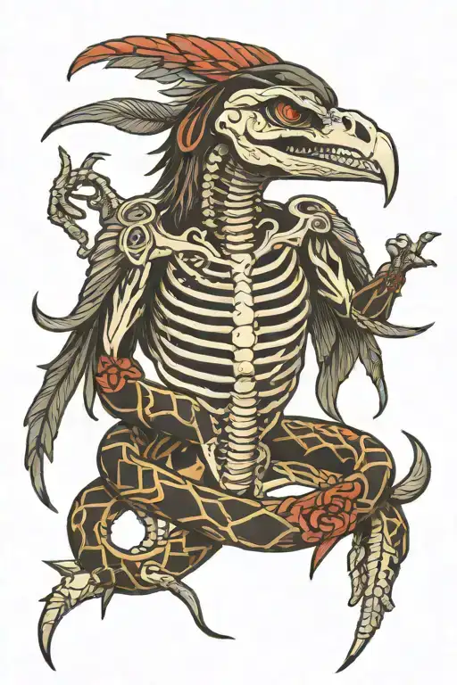 Skeleton Of A Snake Wrapping A Crow Flying