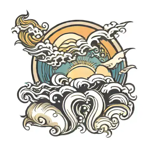 Sun With Beach Waves As Rays Shining