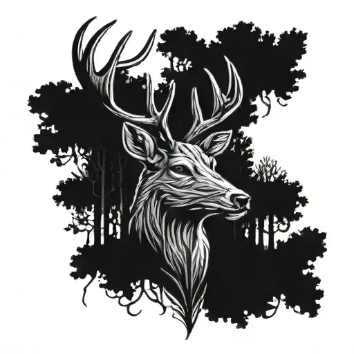 Deer Head With Trees