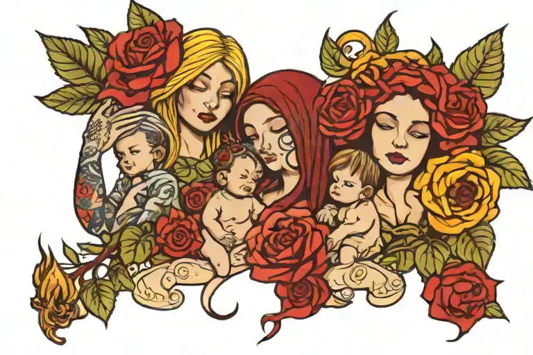 Red Roses Sunflowers Scorpio And Leo Mary Holding Child And Catholic