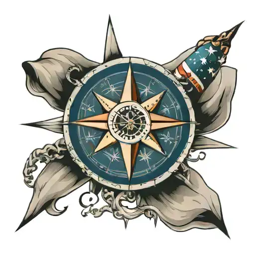 Nautical Star Compass With American Flag And We The People In Old English Script