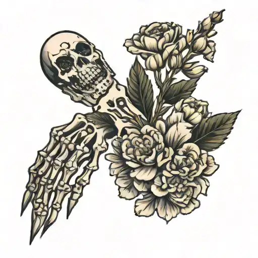 Skeleton Arm And Hand With Carnations