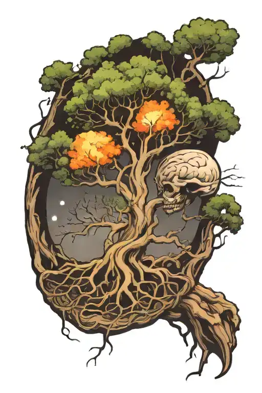 A Tree With Roots Connected To A Brain And This Connected To The Universe