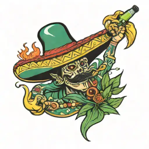 Mexican Wearing A Sombrero Smoking Weed And A Tequila Bottle In The Hand Riding A Missile