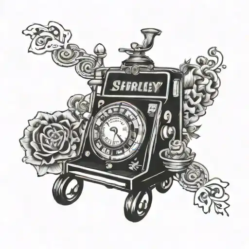 Vintage Retro Tattoo Black And White Casino Machine Named Shirley K Lucky Winner With 7S