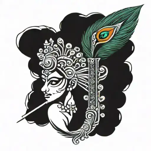 Sri Krishna Flute And A Peacock Feather