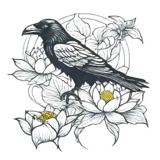 Crow And Lotus Flower
