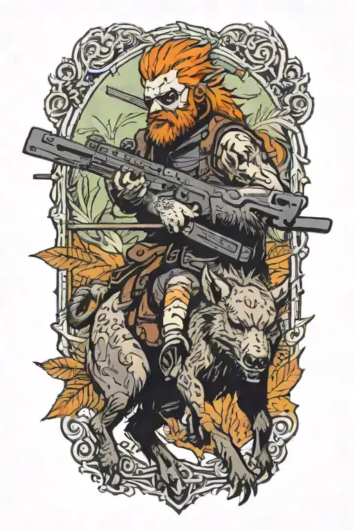 Man With Orange Hair And Blistered Face Riding Collared Peccary With A Crucifix And Gun In Jungle