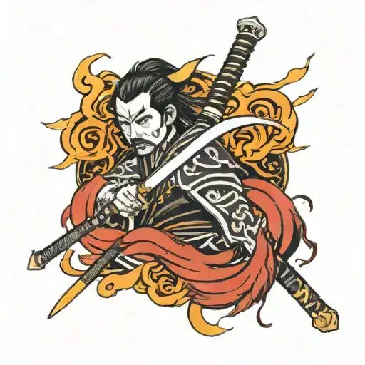 Japanese Samurai Fire Sword Intertwined