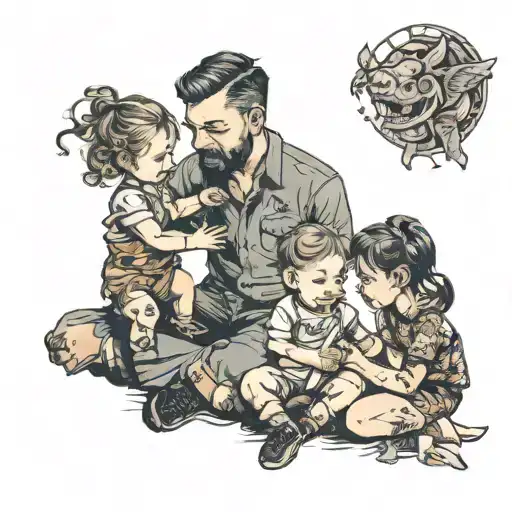 Dad Son And Daughter Playing