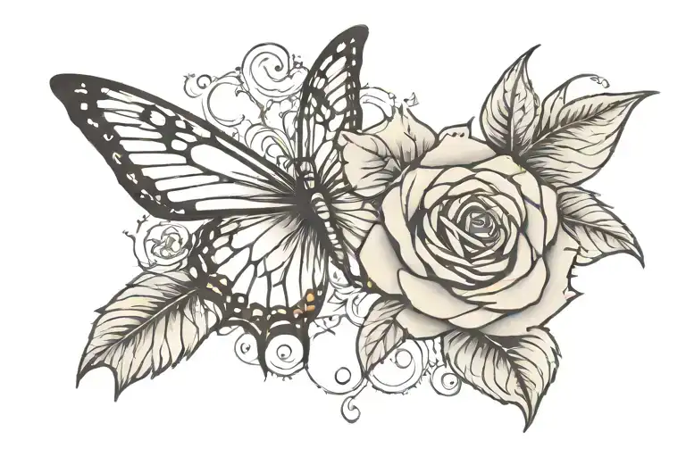 Butterfly Rose Tattoo Design
