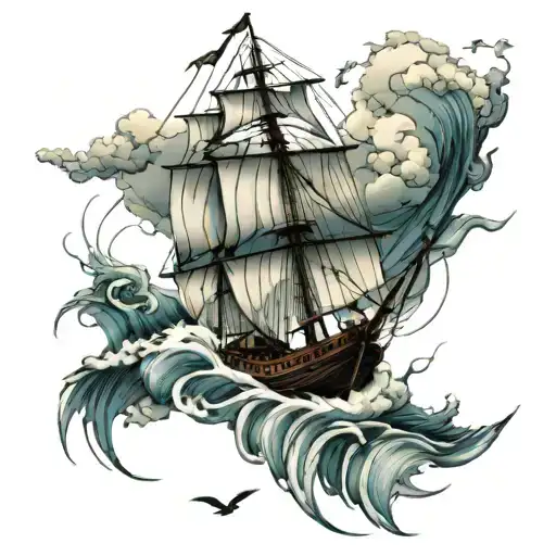 Old Sailing Boats On The Ocean Under A Storm