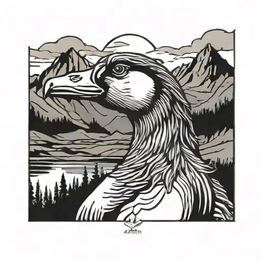 Goose Head Profile Mountain Background Black And White