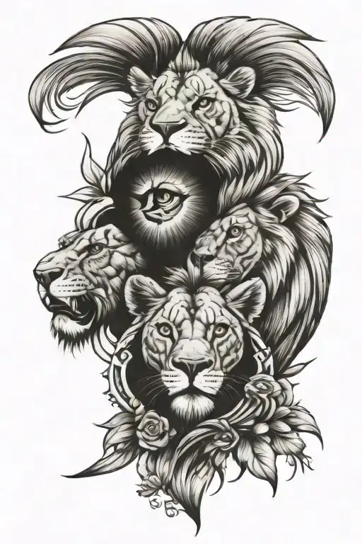 Lion And Lioness Inside Eye