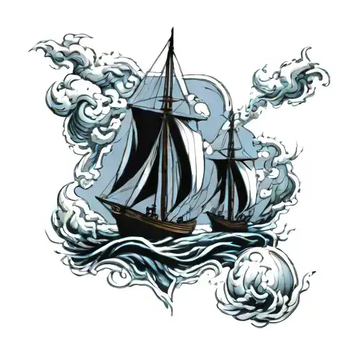 Old Sailing Boats On The Ocean Under A Storm