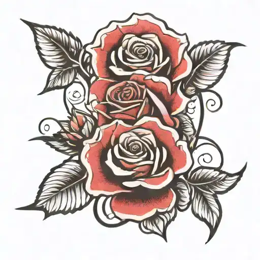 A Pair Of Roses Shaded In Black And Dark Cherry Red Crisscrossing