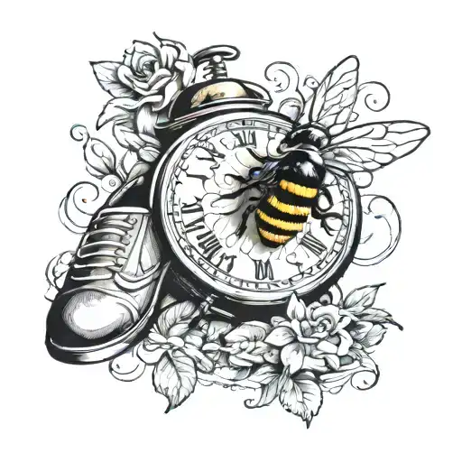Baby Feet Under Clock Next To A Bee Flying