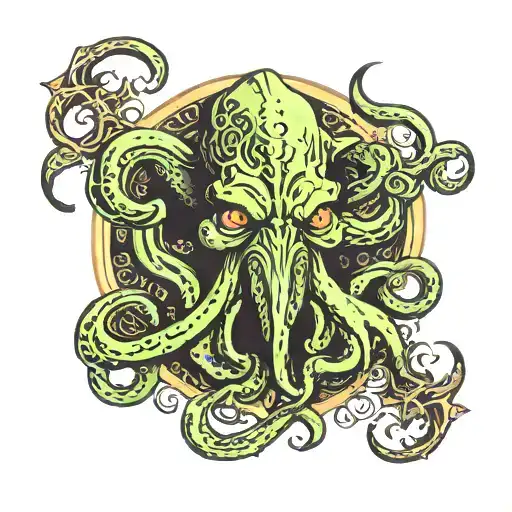 In New School Style A Neck Tattoo Of Cthulhu