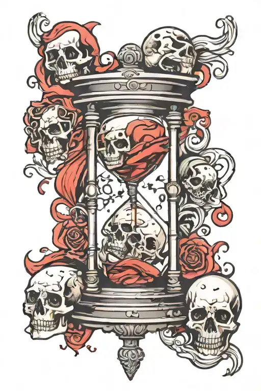 Broken Hourglass Filled With Blood With Skulls