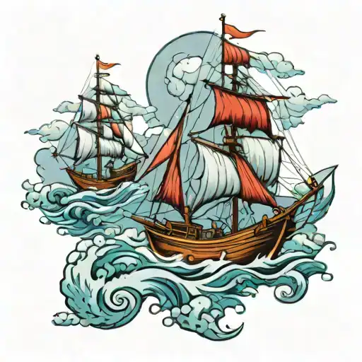 Old Sailing Boats On The Ocean Under A Storm