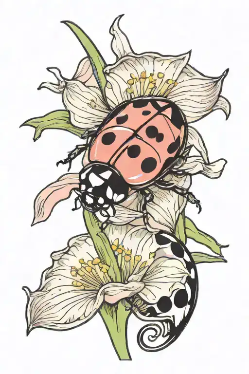 Ladybug On A Pink And White Daffodill