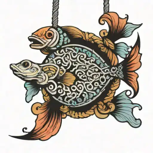 Fish Cut Into Three Connected By Rope Hanging