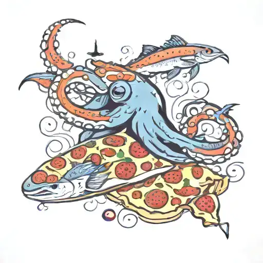 Octopus And Trout And Mountain And Pizza Slice