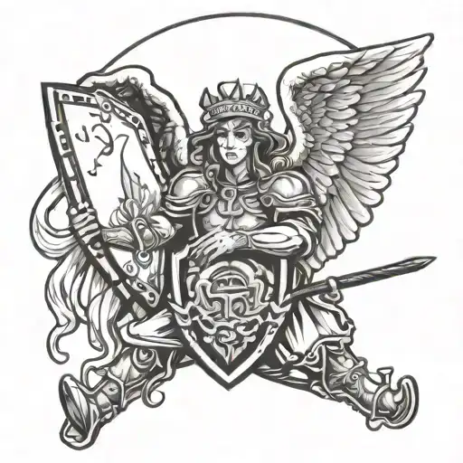 Ilustration From Angel Whith A Shield And Long Stick