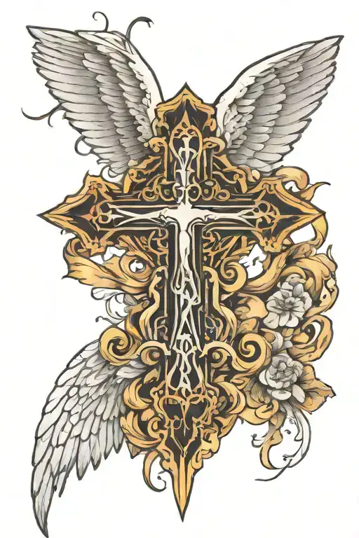Cross Surrounded By Angel Wings