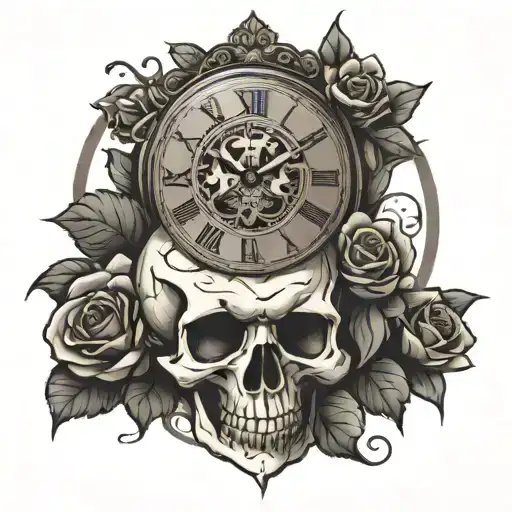 Skull Clock And Roses