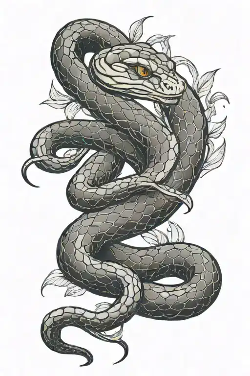 Snake Slithering Outline Tattoo Black And White Detailed