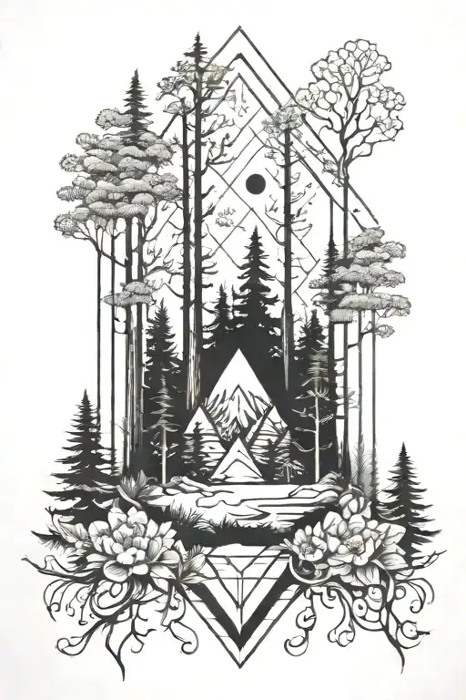 Geometric Forest Scene Black And White