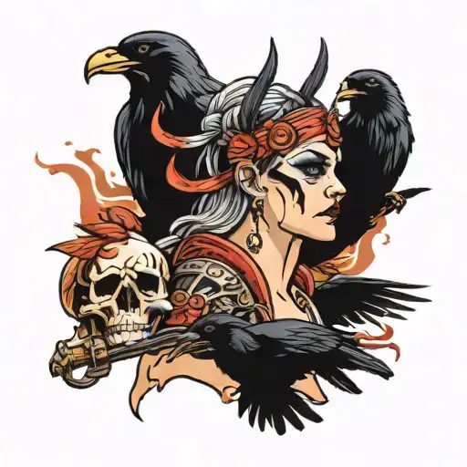 Valkyrie With Ravens And Skulls