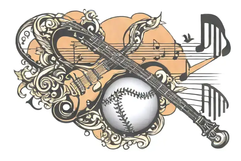 Baseball Music Note Sunset Sky