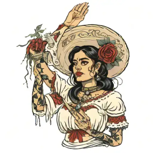 Mexican Woman Holding A Bloody Shirt During The 1800S Calling For Her Man For Help