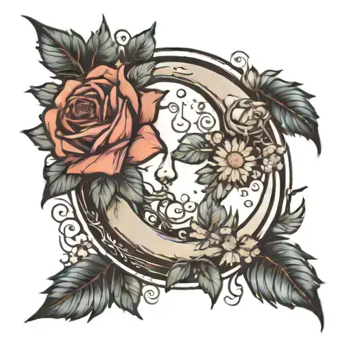 Moon With Roses And Asters