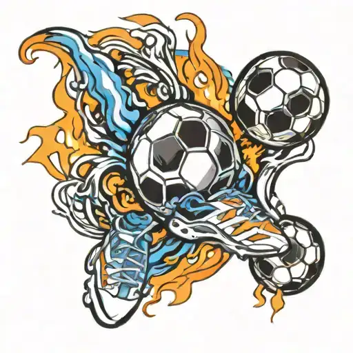 Soccer Ball Tattoos With Colored Fire
