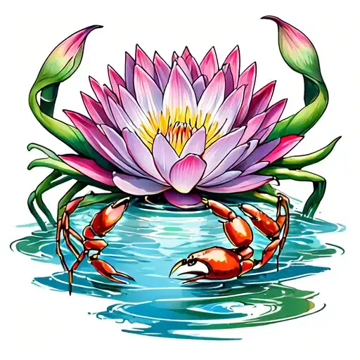 Water Lily Flowers And Crab